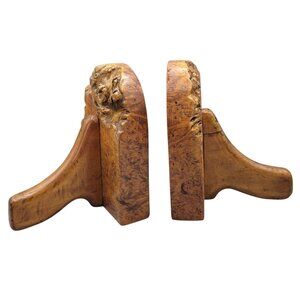 Handcrafted Burlwood Bookends Birdseye Maple Live Edge Natural Grain and Texture
